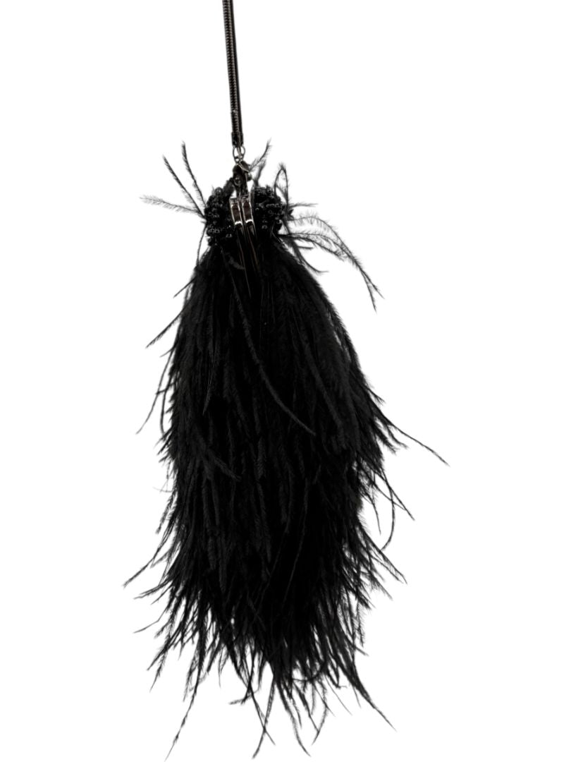 Moo Roo Feather & Beaded Evening Bag – Very Good Condition – Signed by Designer