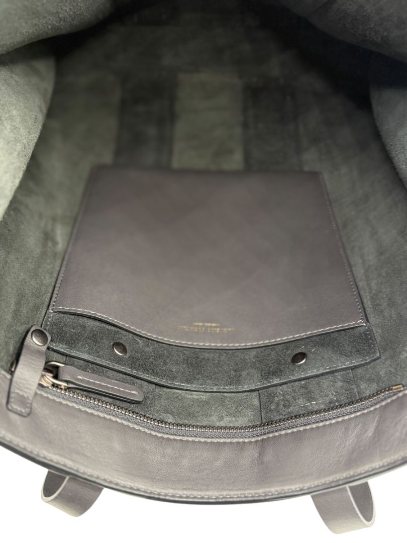 Brunello Cucinelli Graphite Gray Leather Tote with Monili Bead Trim