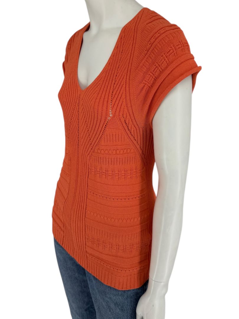 Les Copains Orange Textured Knit Short Sleeve Sweater – Size 48