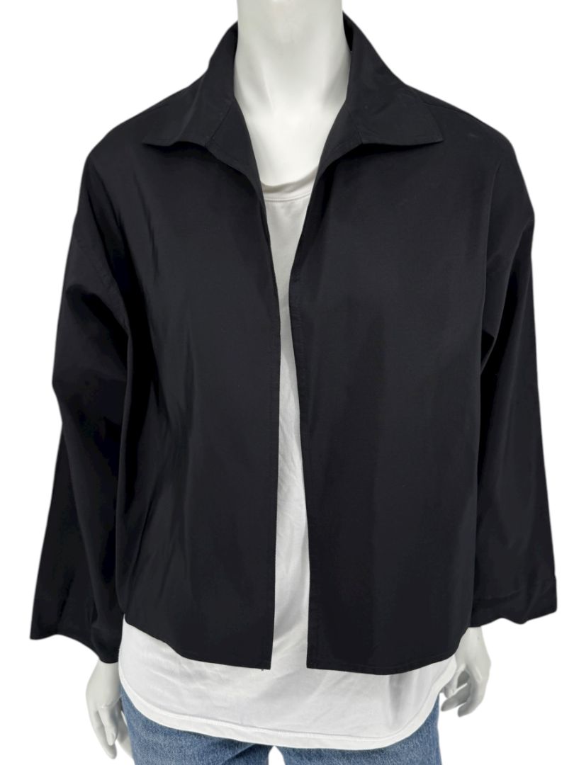 Zoran Black 100% Silk Cropped Jacket – Size Large