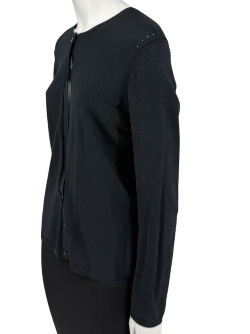 Oscar Navy Rayon-Nylon Knit Cardigan – Size L