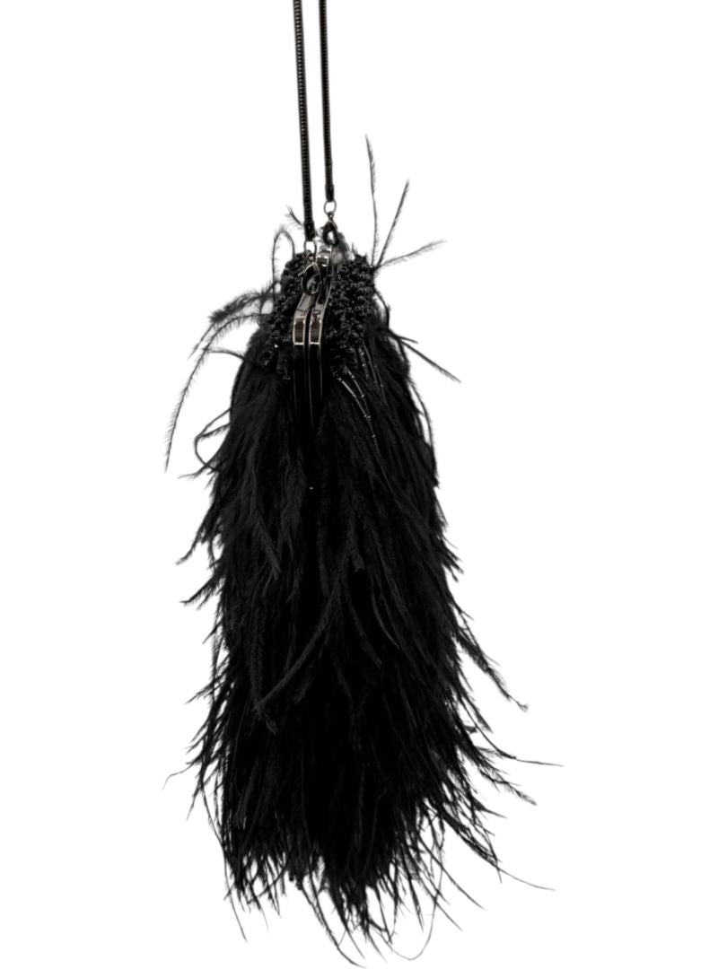 Moo Roo Feather & Beaded Evening Bag – Very Good Condition – Signed by Designer