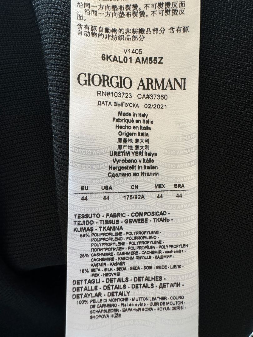 Giorgio Armani Navy Wool-Cashmere Coat with Leather Trim – Size 44