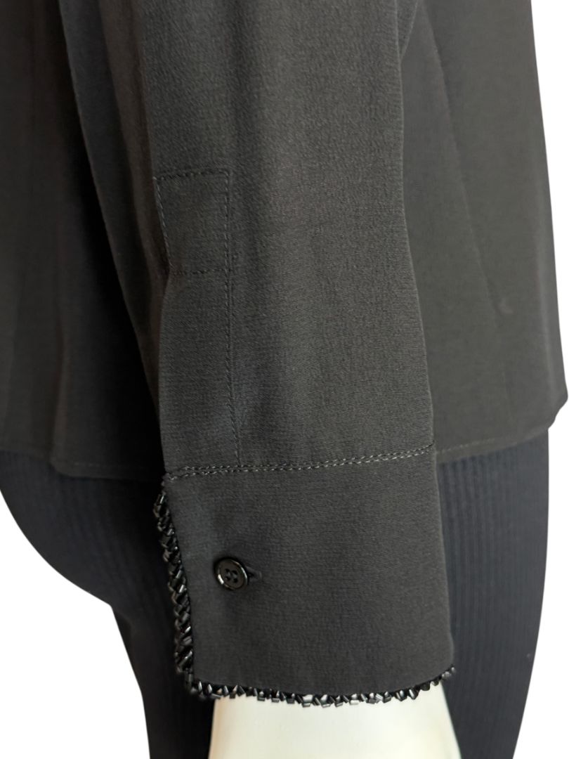 Akris Black Silk Blouse with Beaded Trim – Size US 10