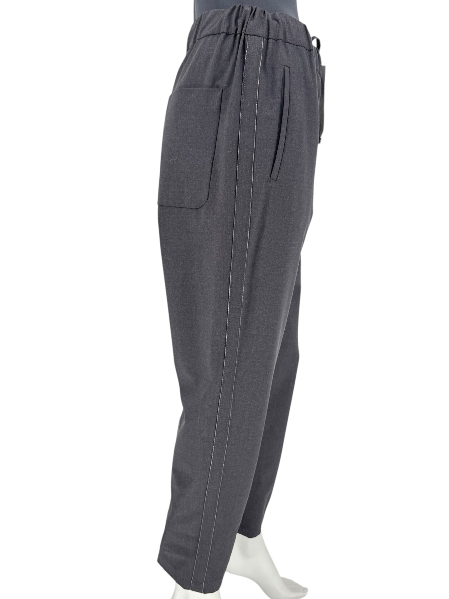 Brunello Cucinelli Charcoal Gray Wool-Blend Drawstring Pants – Size 8 (IT 44)