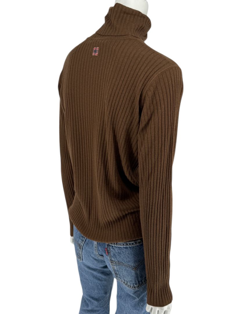 Burberry London Brown Ribbed Silk-Wool-Cashmere Turtleneck Sweater – Size L