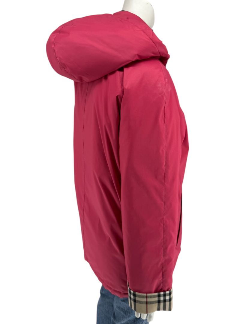 Burberry London Fuchsia Hooded Check-Lined Jacket – Size L