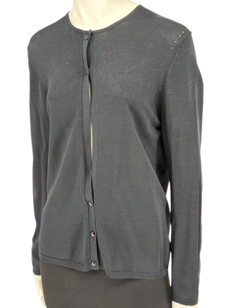 Oscar Navy Rayon-Nylon Knit Cardigan – Size L