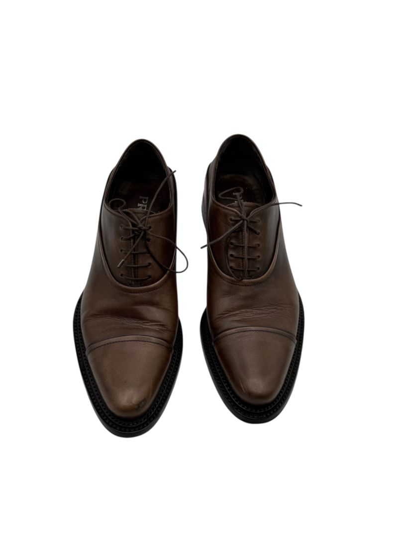 Prada Men’s Black Leather Cap Toe Lace-Up Shoes – Size 6.5