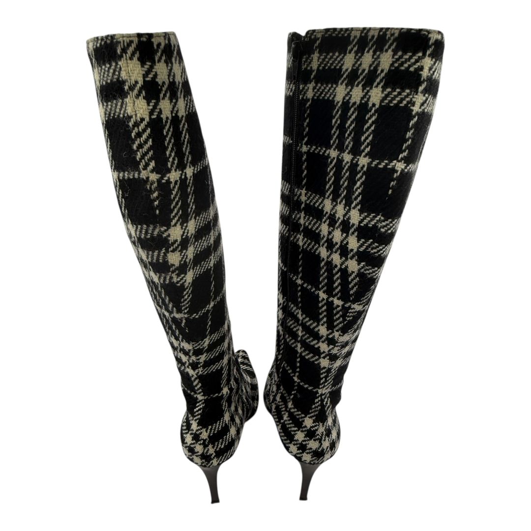 Burberry Plaid Wool Pointed Toe Knee-High Boots – Size 41.5