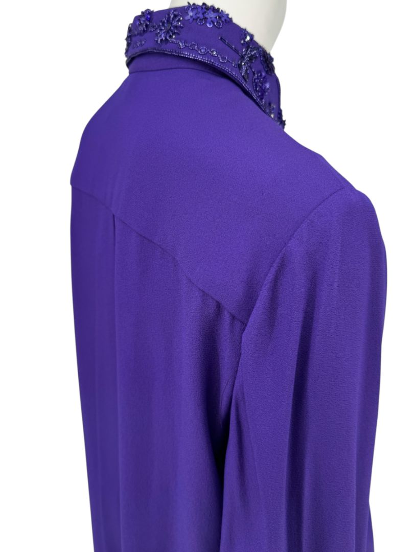 Pamella Roland Purple Beaded Collar & Cuff Shirt Dress with Slip – Large