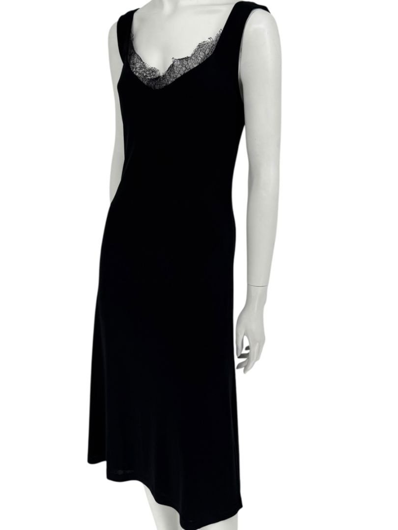 Lida Baday Black Sleeveless Midi Dress with Lace Trim – Size M