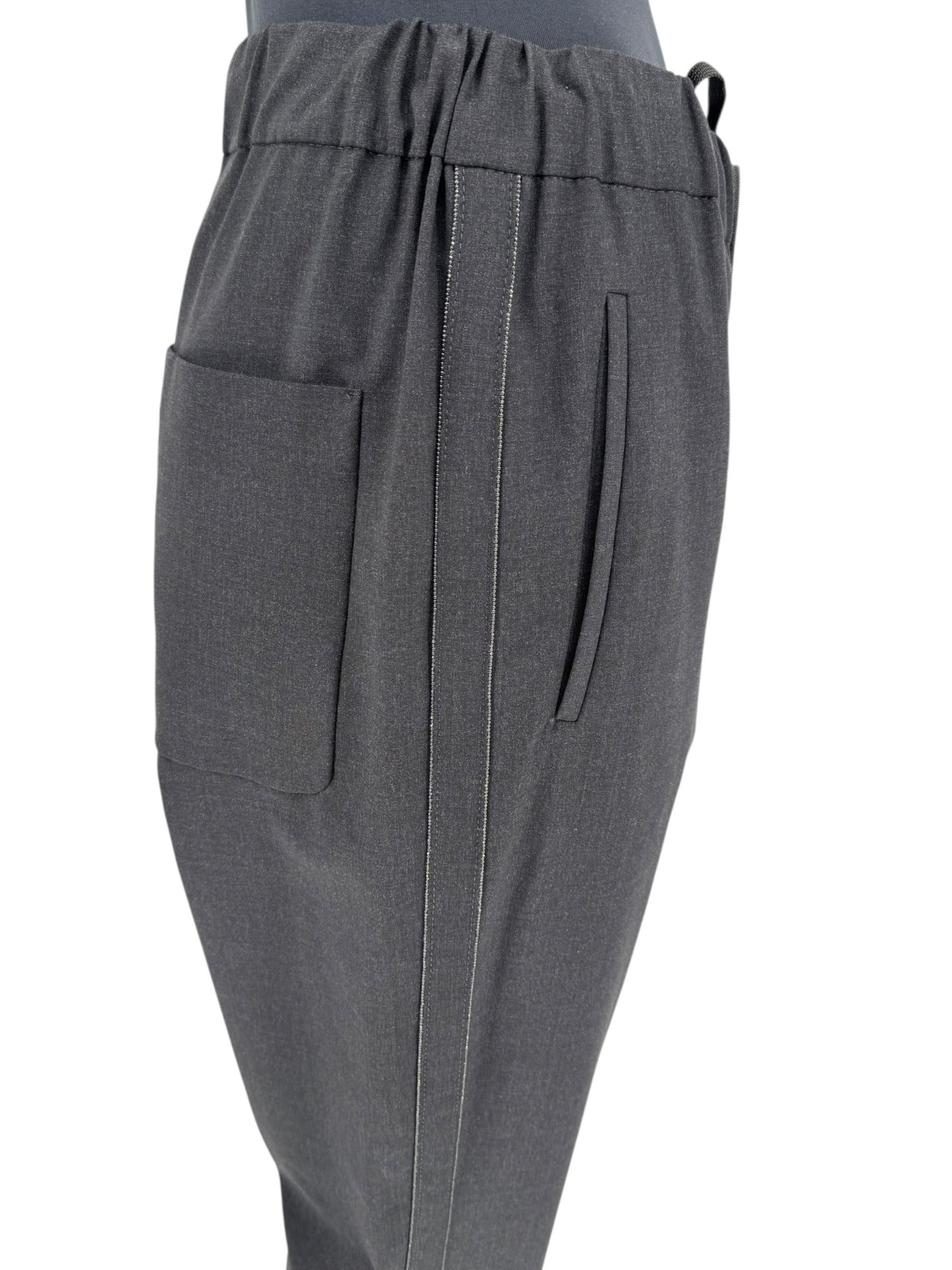 Brunello Cucinelli Charcoal Gray Wool-Blend Drawstring Pants – Size 8 (IT 44)