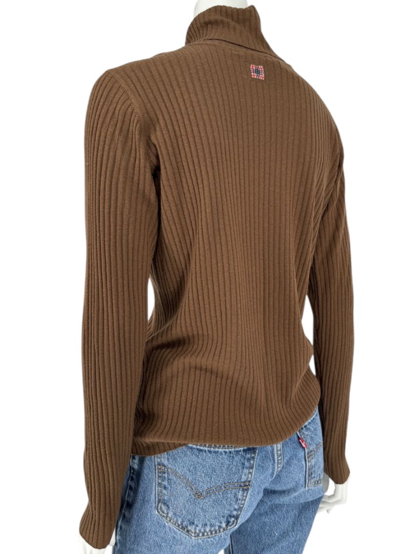 Burberry London Brown Ribbed Silk-Wool-Cashmere Turtleneck Sweater – Size L