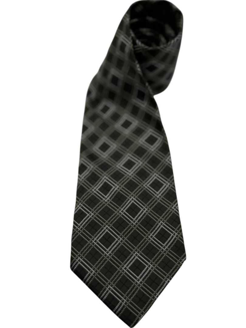 Burberry London Olive Green Geometric Plaid Silk Tie