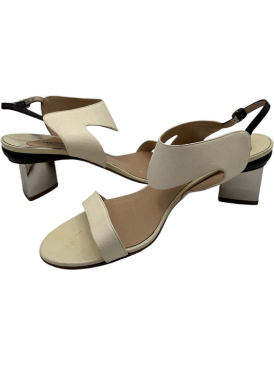 Nicholas Kirkwood Cream Leather Sandals with Silver Block Heel – Size 39.5