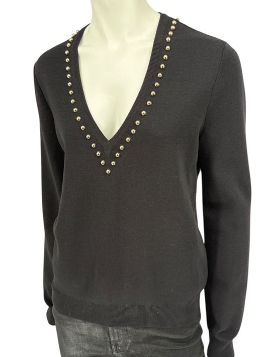 Givenchy Paris Black Wool Studded V-Neck Sweater – Size M