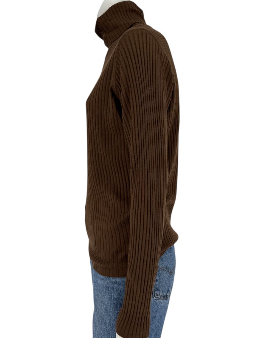 Burberry London Brown Ribbed Silk-Wool-Cashmere Turtleneck Sweater – Size L
