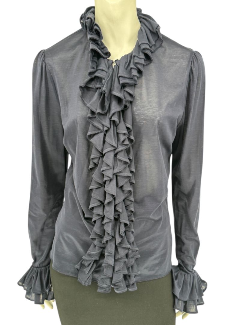 Ralph Lauren Collection Ruffled Cotton Blouse – Navy - Size L