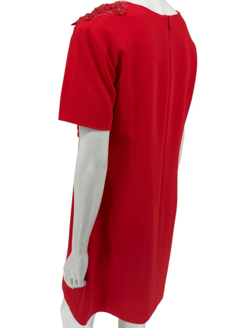 Pamella Roland Red Embellished V-Neck Shift Dress – Large