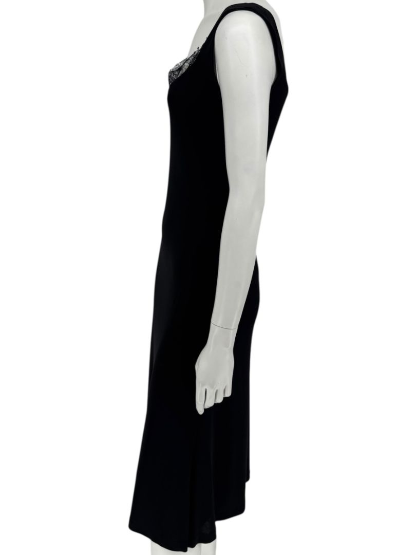 Lida Baday Black Sleeveless Midi Dress with Lace Trim – Size M