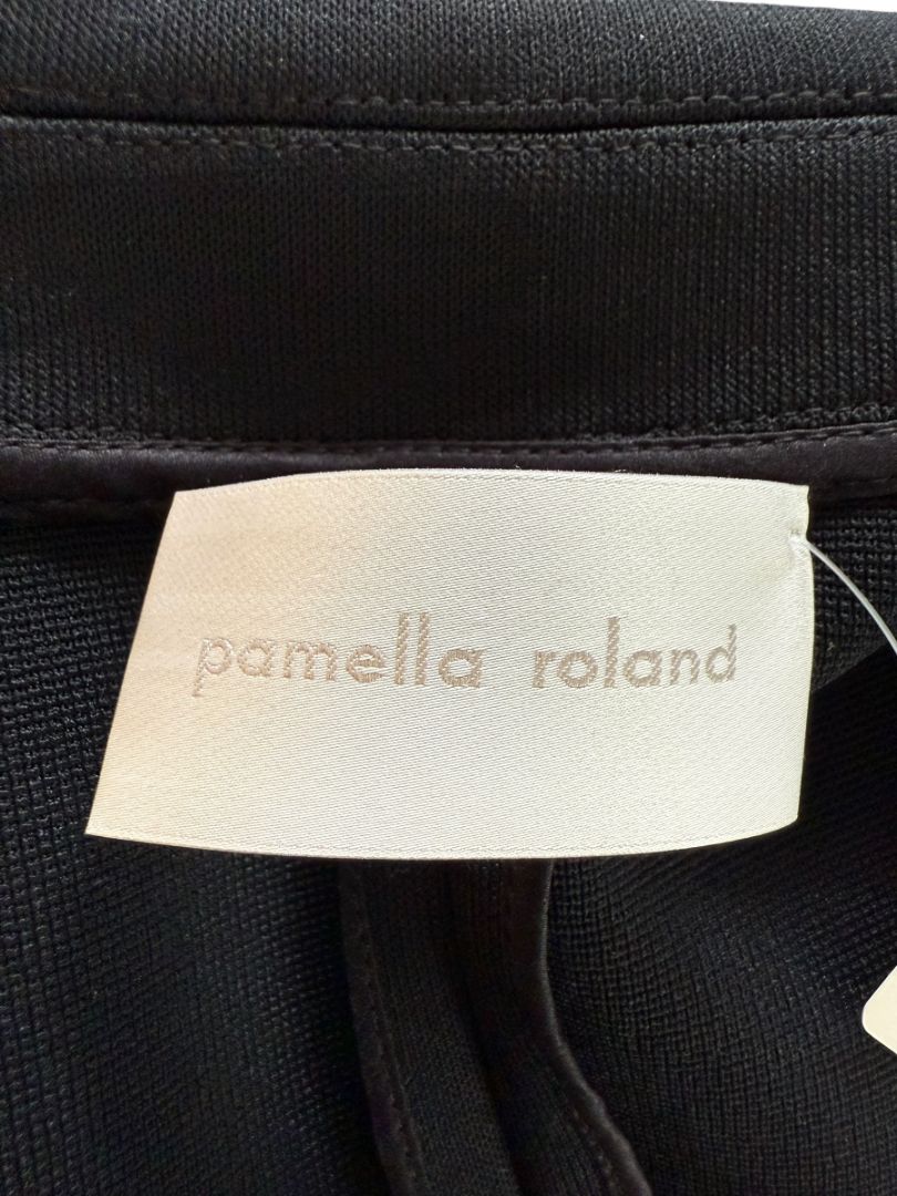 Pamella Roland Black Long Coat Minimalist Hidden Placket Shirt Collar - Large