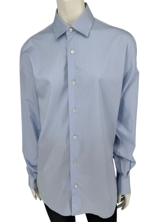 Salvatore Ferragamo Light Blue Patterned Dress Shirt – Size M (Men's)