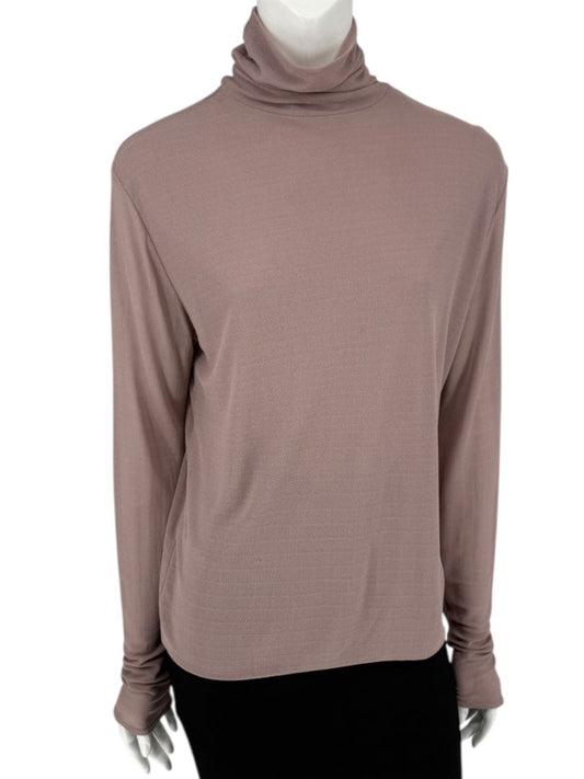 Zenobia Taupe Silk Turtleneck Blouse – Size XL