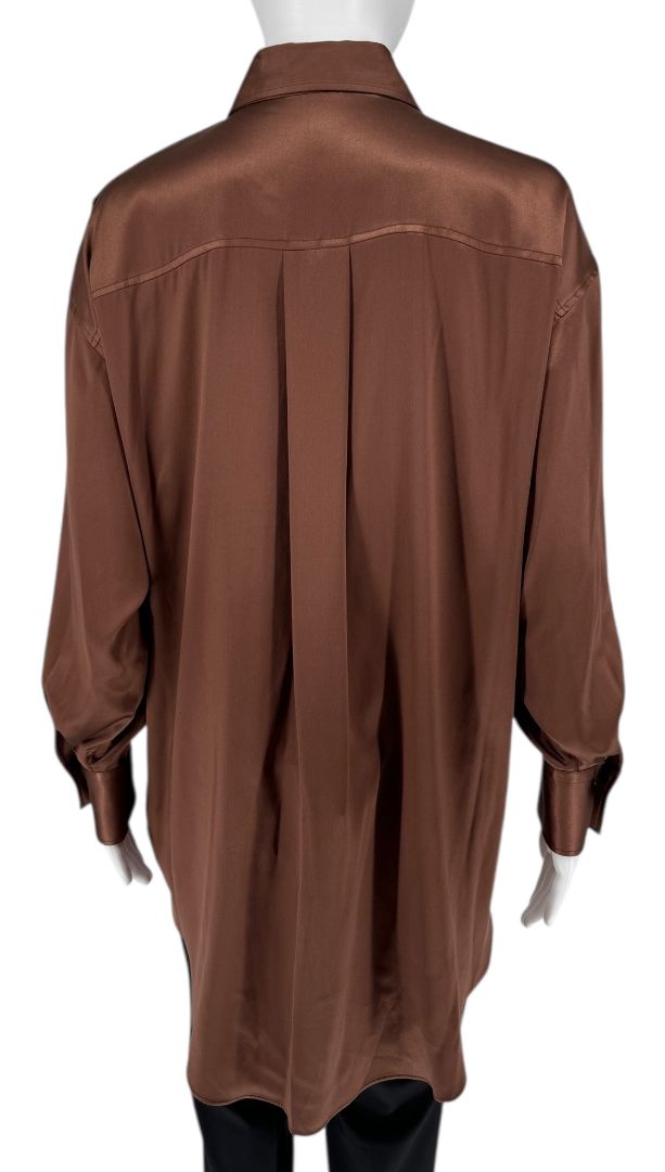 Brunello Cucinelli Silk Epaulet Blouse in Mahogany – Size XS