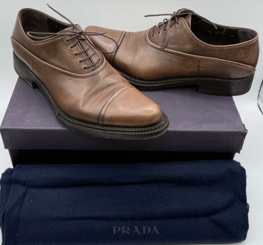 Prada Men’s Black Leather Cap Toe Lace-Up Shoes – Size 6.5