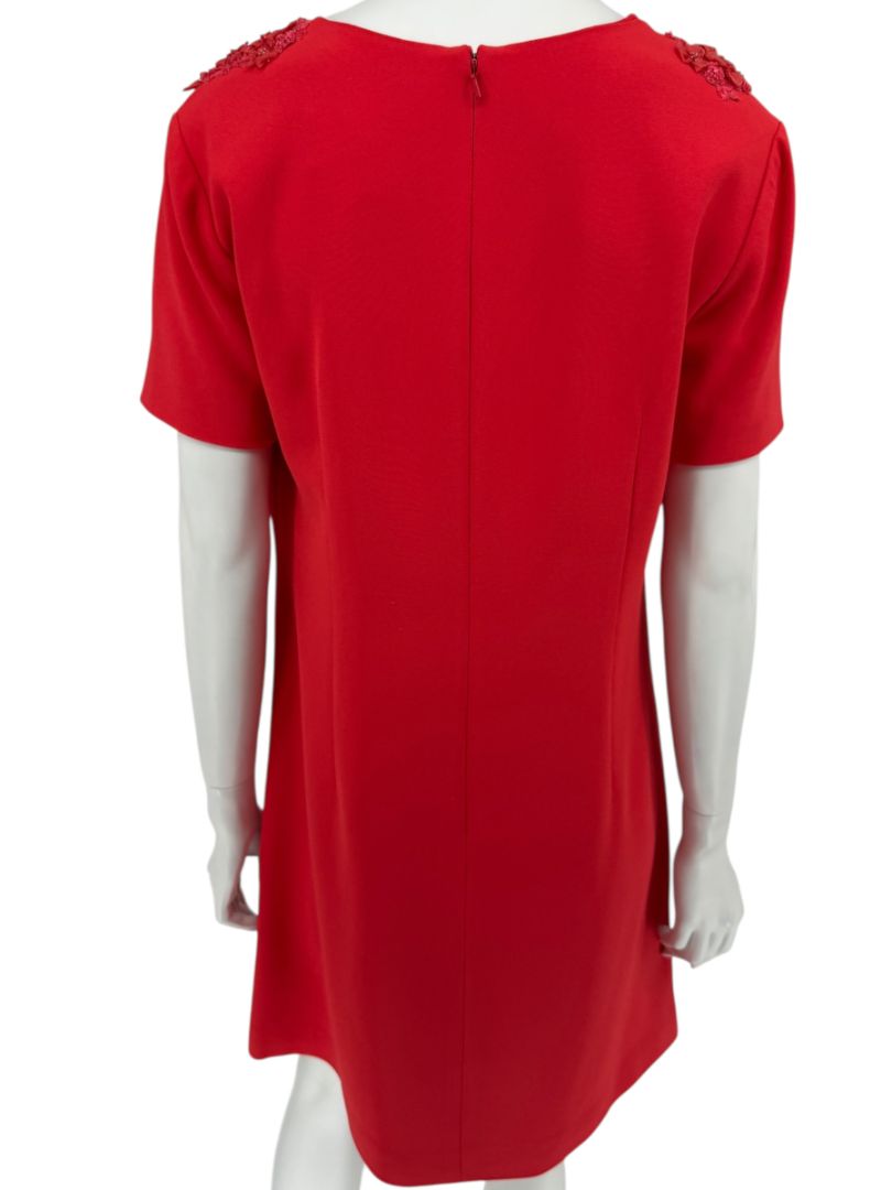 Pamella Roland Red Embellished V-Neck Shift Dress – Large
