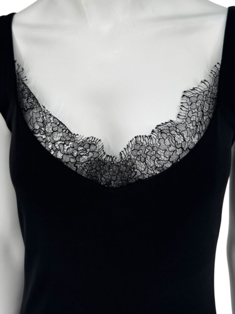 Lida Baday Black Sleeveless Midi Dress with Lace Trim – Size M