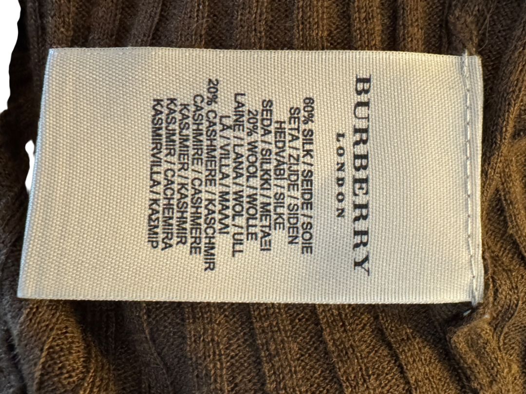 Burberry London Brown Ribbed Silk-Wool-Cashmere Turtleneck Sweater – Size L