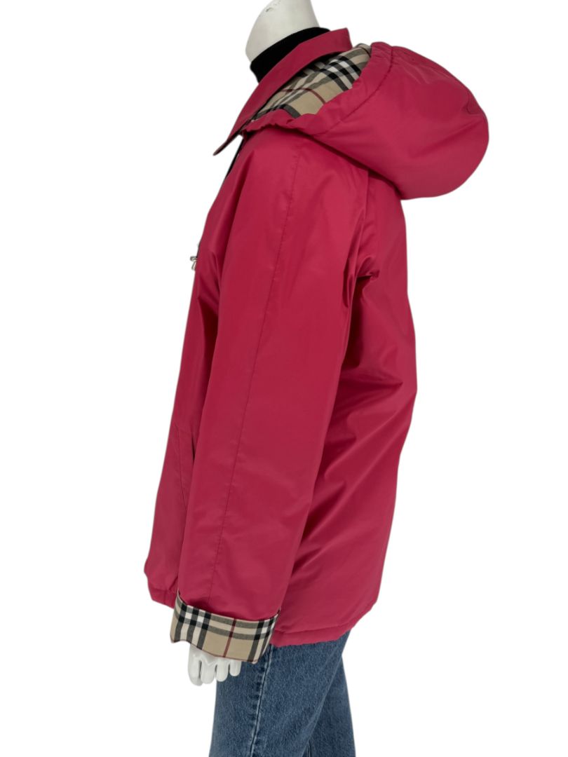 Burberry London Fuchsia Hooded Check-Lined Jacket – Size L