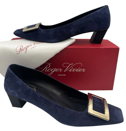 Roger Vivier “Belle Vivier” Navy Suede Buckle Pumps – Size 41 (Made in Italy)