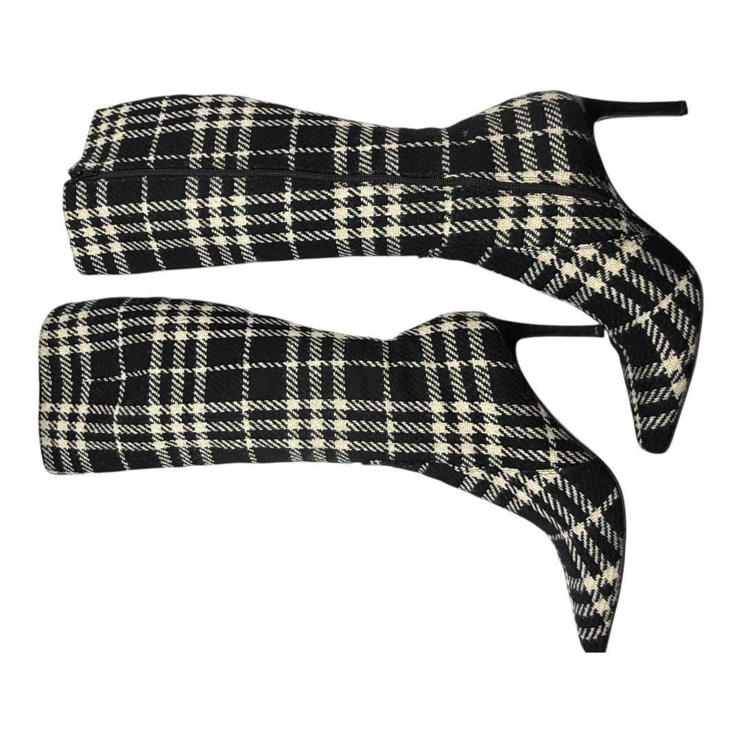 Burberry Plaid Wool Pointed Toe Knee-High Boots – Size 41.5