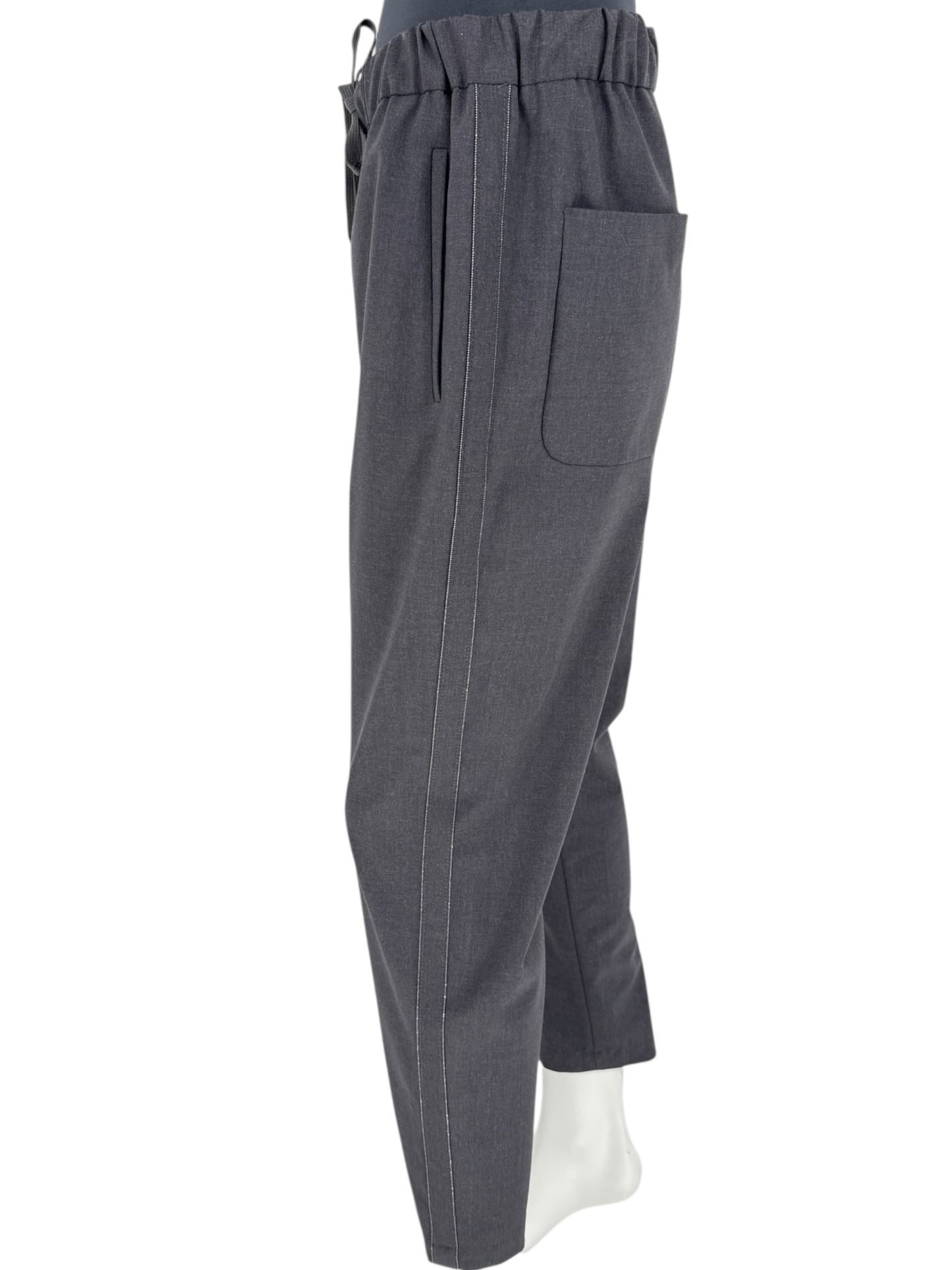 Brunello Cucinelli Charcoal Gray Wool-Blend Drawstring Pants – Size 8 (IT 44)
