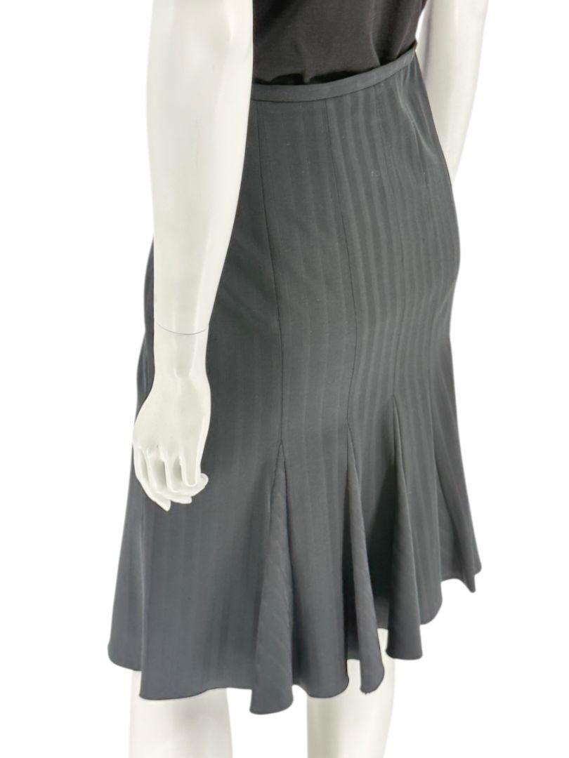 Armani Collezioni Charcoal Pinstripe Flounce-Hem Skirt – Size 12 (IT 48)