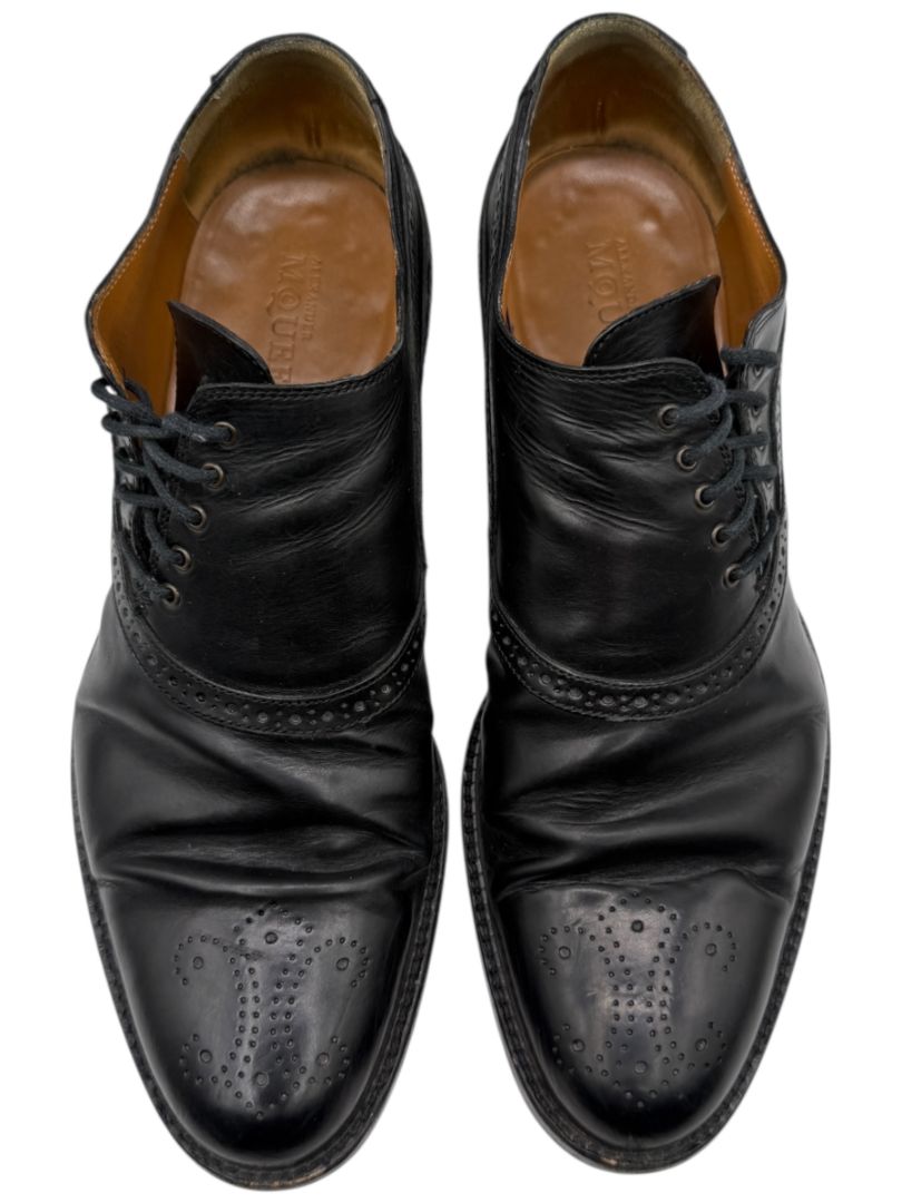 Alexander McQueen Black Leather Brogue Oxford Shoes – Men's Size 40