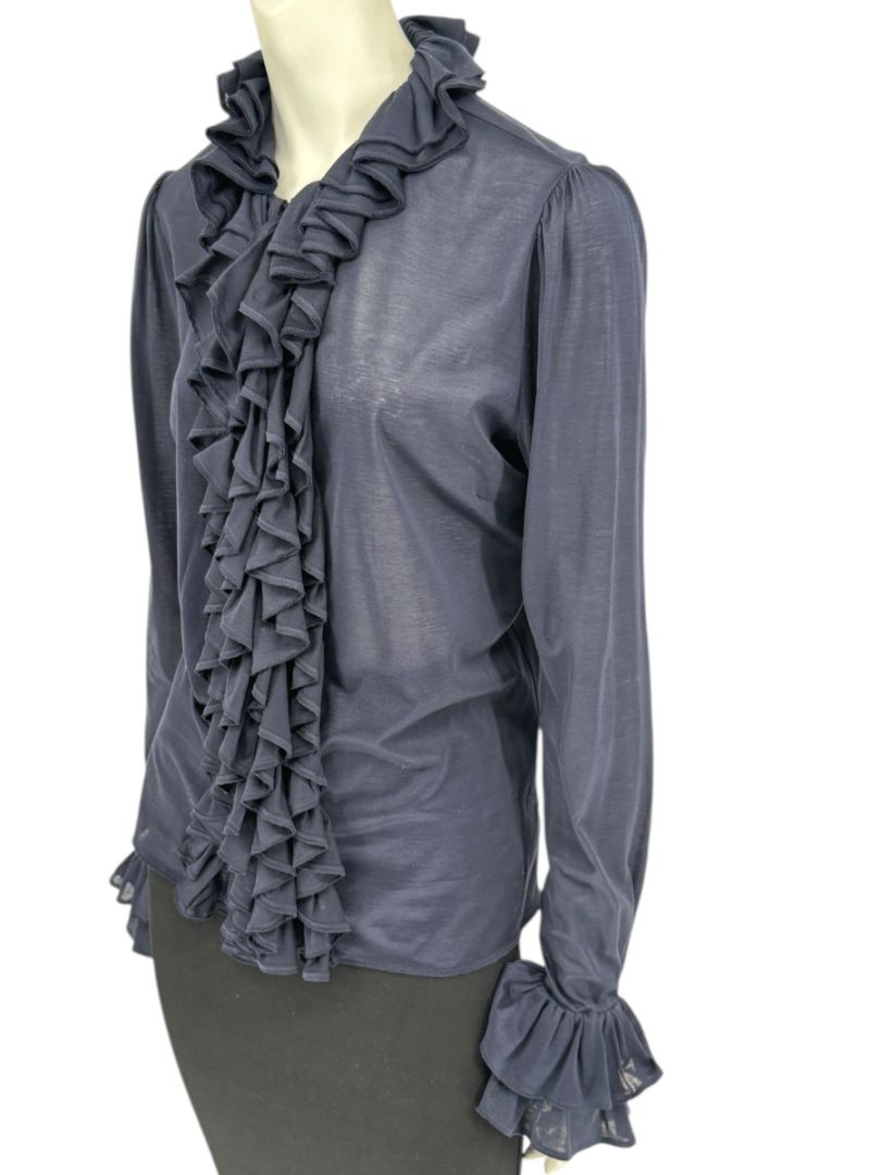 Ralph Lauren Collection Ruffled Cotton Blouse – Navy - Size L