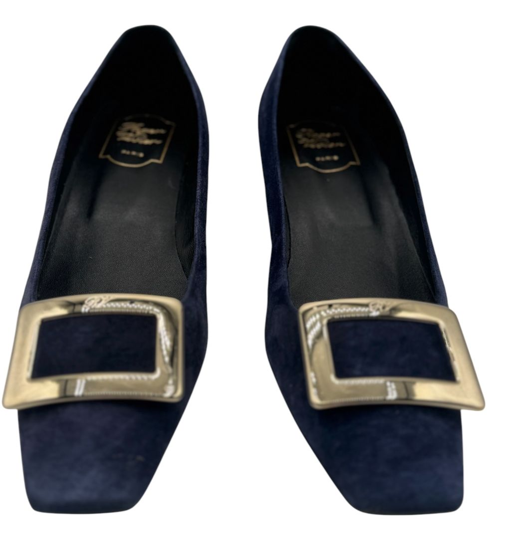 Roger Vivier “Belle Vivier” Navy Suede Buckle Pumps – Size 41 (Made in Italy)