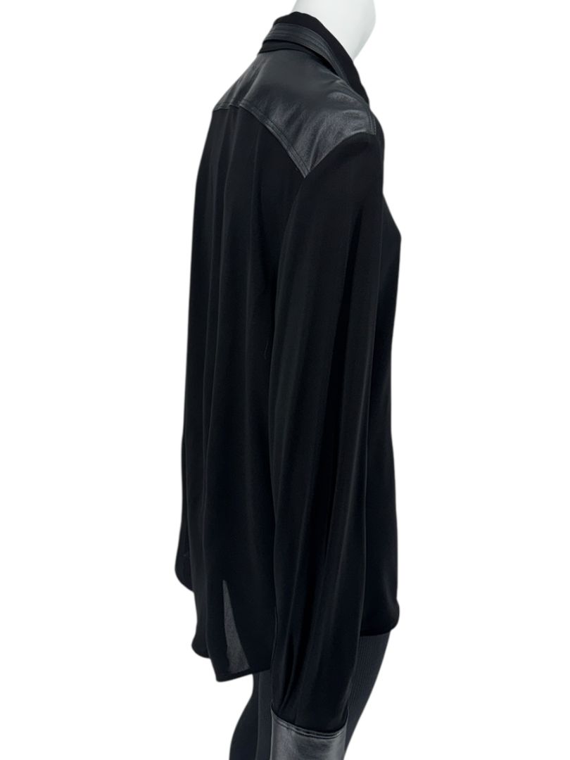 Victoria Beckham Black Blouse with Leather Trim – Size US 10 / UK 14