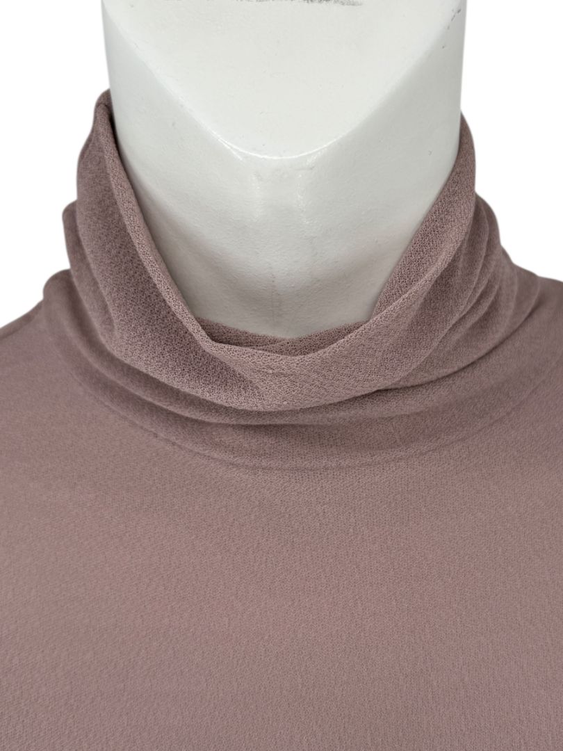 Zenobia Taupe Silk Turtleneck Blouse – Size XL