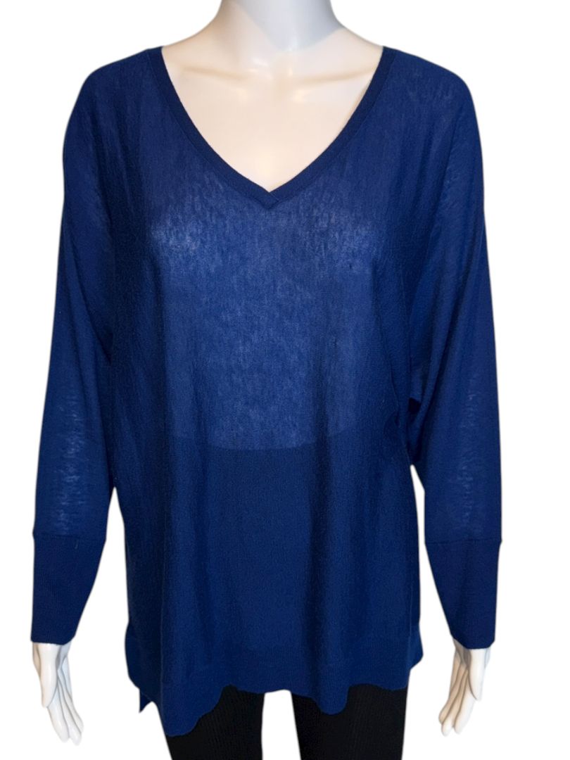 Magaschoni Royal Blue Lightweight V-Neck Knit Sweater – Size Large