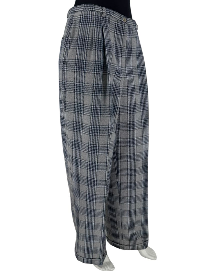 Oscar de la Renta Gray Plaid Wool Trousers – Size 14