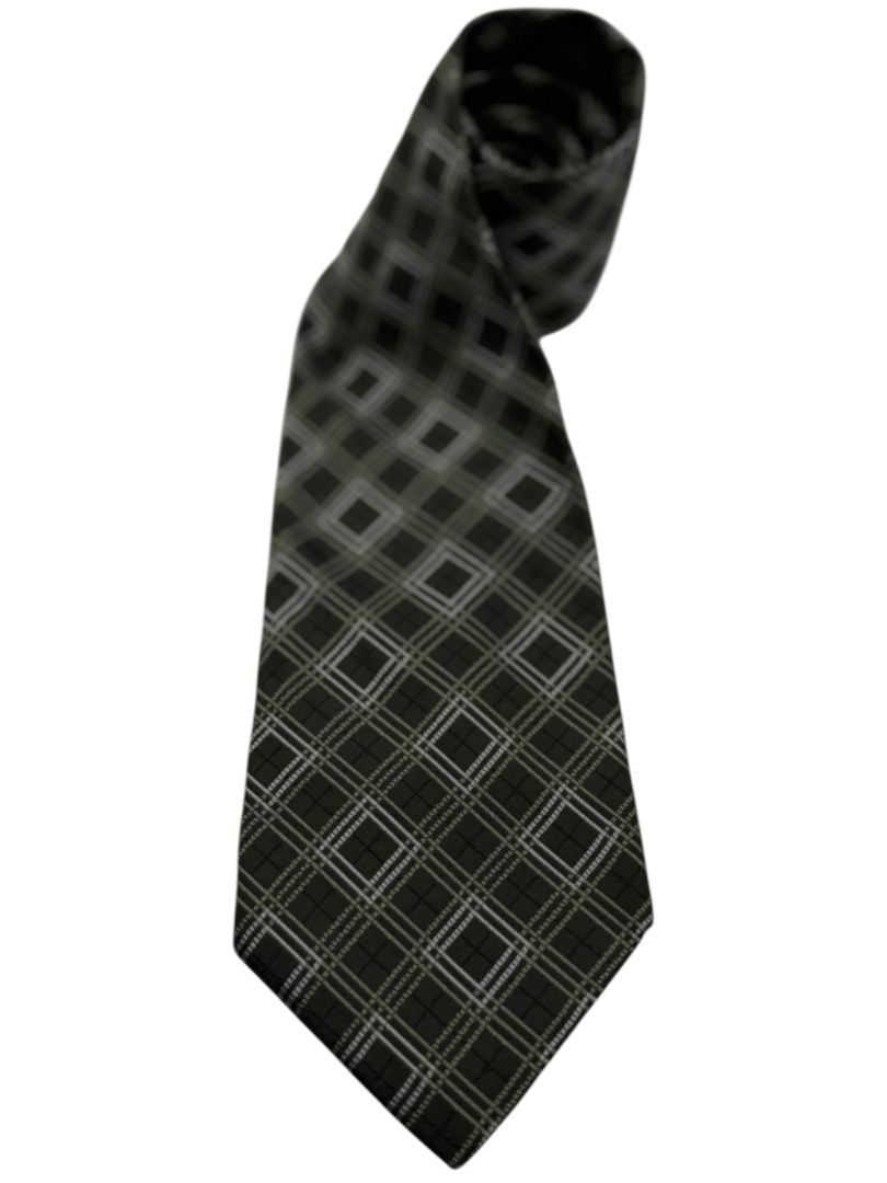 Burberry London Olive Green Geometric Plaid Silk Tie