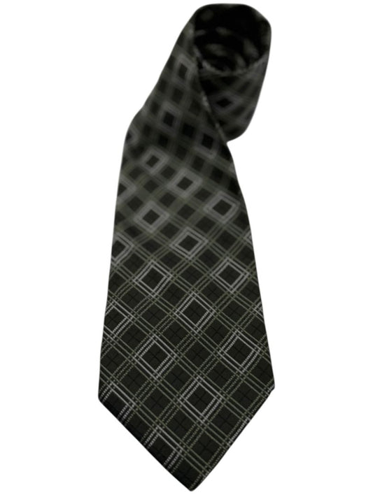 Burberry London Olive Green Geometric Plaid Silk Tie