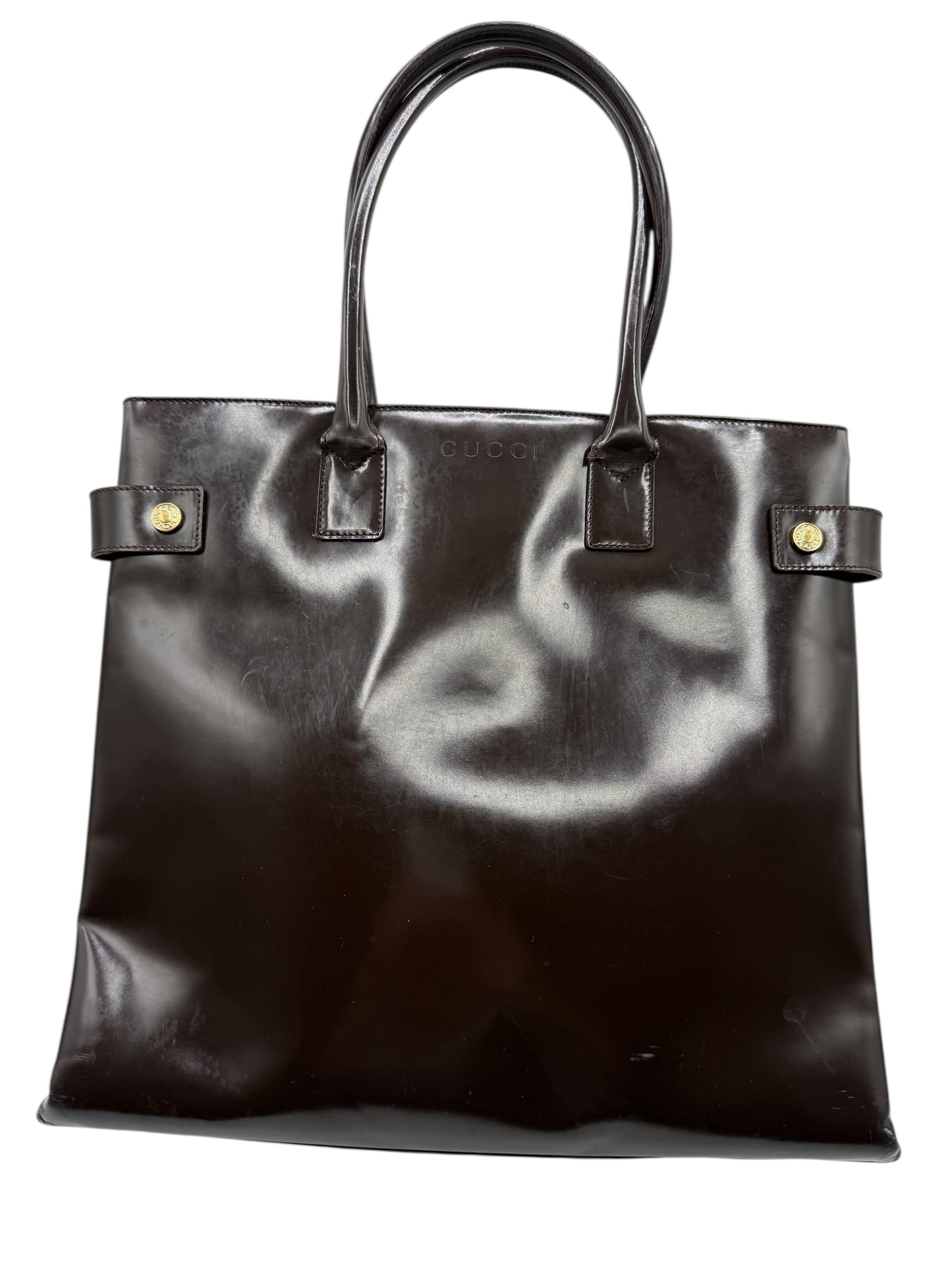 GUCCI Vintage Brown Patent Leather Tote