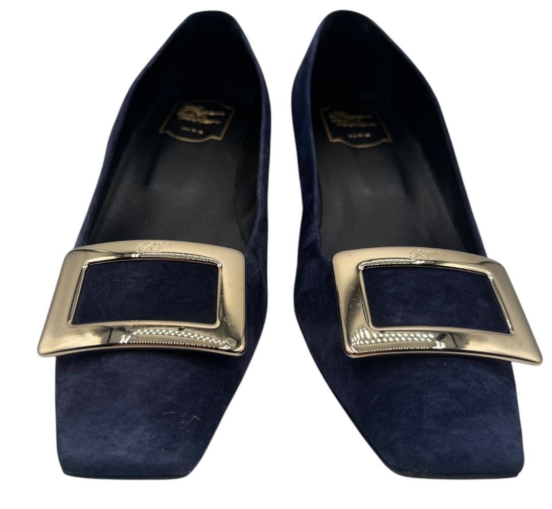 Roger Vivier “Belle Vivier” Navy Suede Buckle Pumps – Size 41 (Made in Italy)