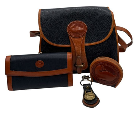 Dooney & Bourke Blue All Weather Leather Crossbody Bag W/ Matching Wallet, Keychain & Coin purse